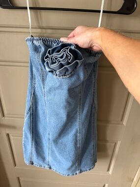 Forever 21 Light Blue Denim Strapless Mini Dress with Rosette